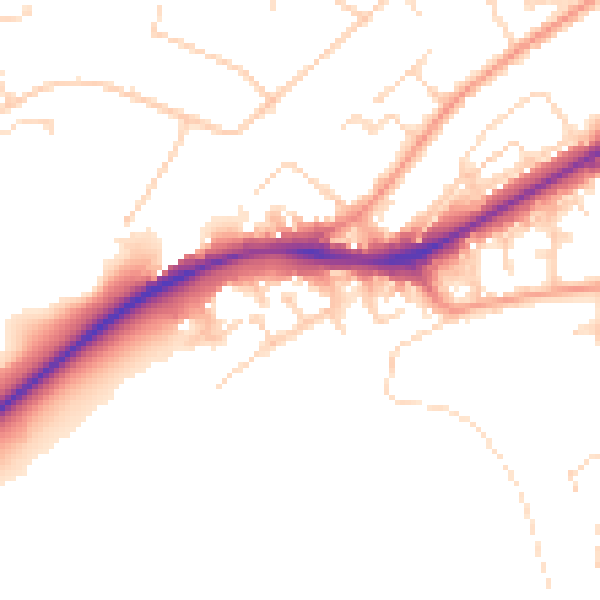 Daytime road noise heatmap for NG2 4DZ