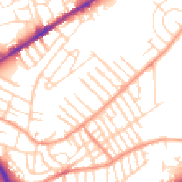 Daytime road noise heatmap for NG2 4LY