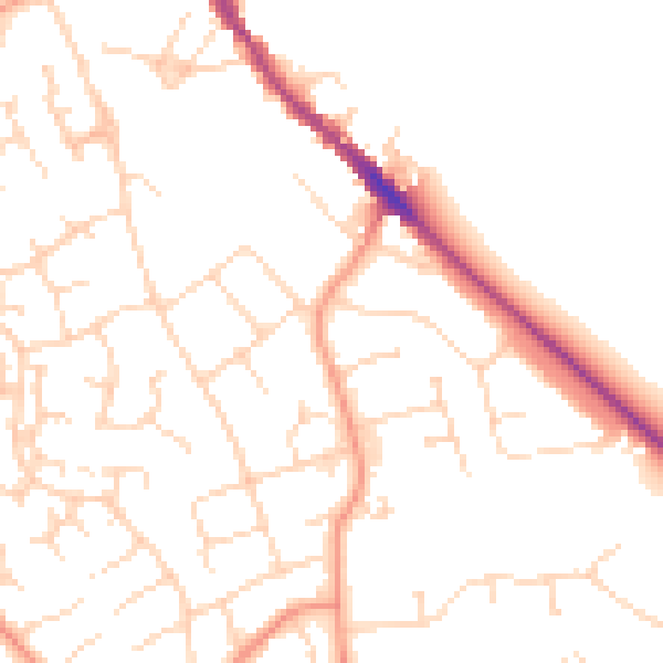 Daytime road noise heatmap for NN12 6AZ