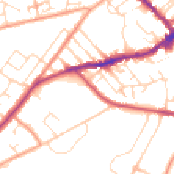 Daytime road noise heatmap for NN8 2FB