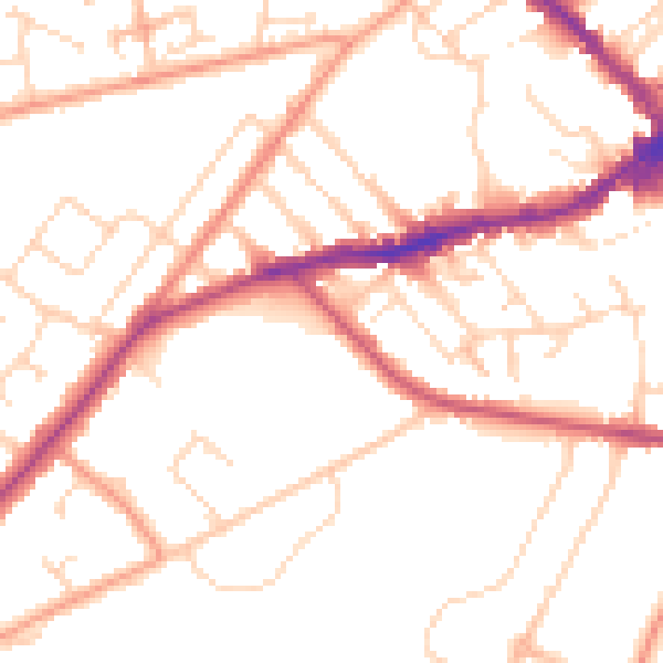 Daytime road noise heatmap for NN8 2FE