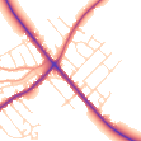 Daytime road noise heatmap for NN9 5EB