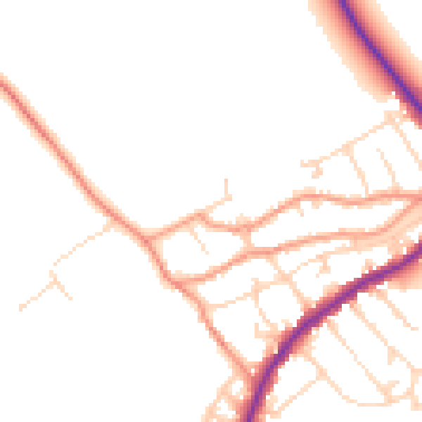 Daytime road noise heatmap for NN9 5JJ