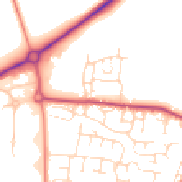 Daytime road noise heatmap for NN9 6UR