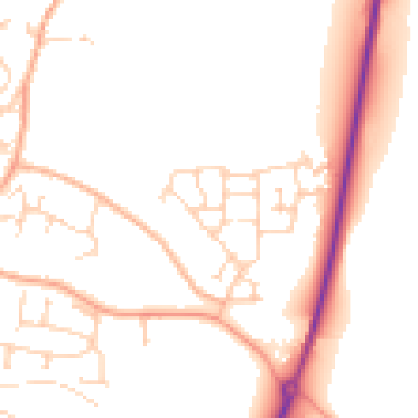 Daytime road noise heatmap for NR11 6FQ