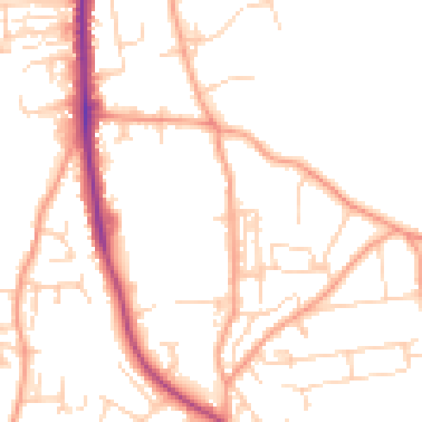 Daytime road noise heatmap for NR27 0BL