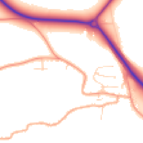 Daytime road noise heatmap for NR34 0HY