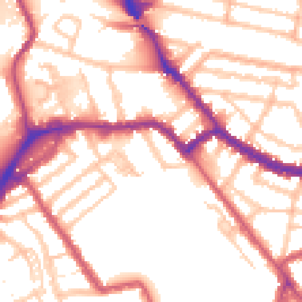 Daytime road noise heatmap for NW10 2JE