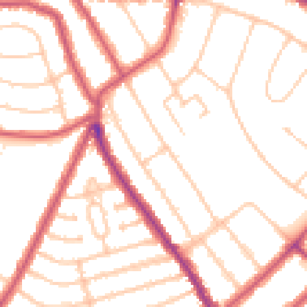 Daytime road noise heatmap for NW10 3AF