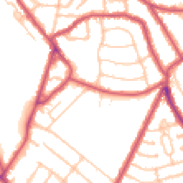 Daytime road noise heatmap for NW10 3QZ