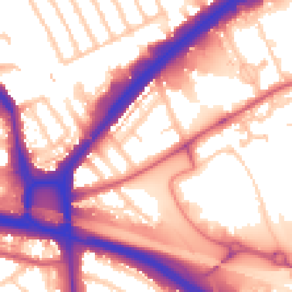 Daytime road noise heatmap for NW10 7DY
