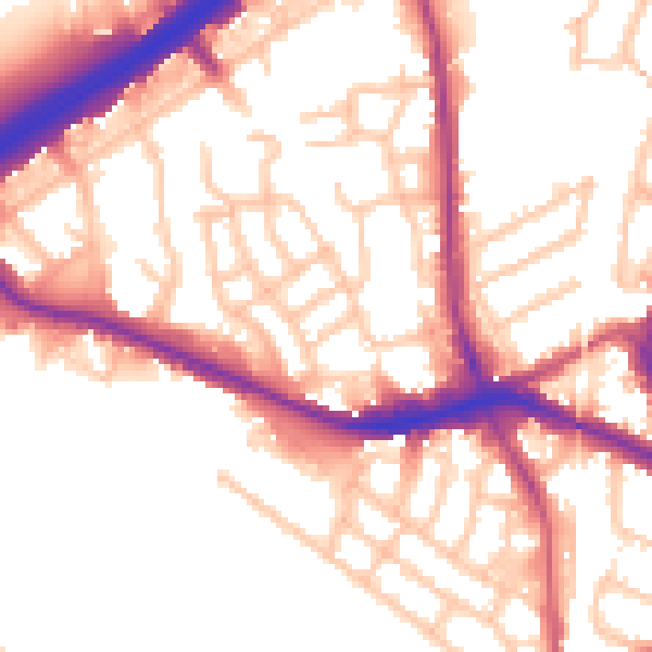 Daytime road noise heatmap for NW10 8SA