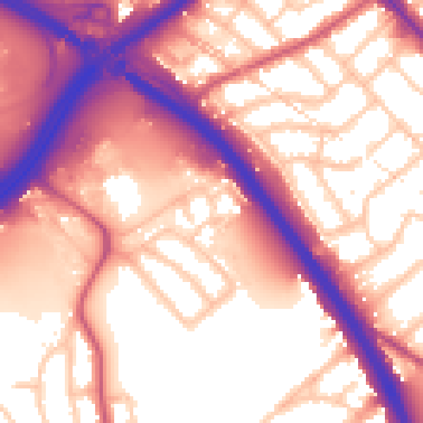 Daytime road noise heatmap for NW2 1XE