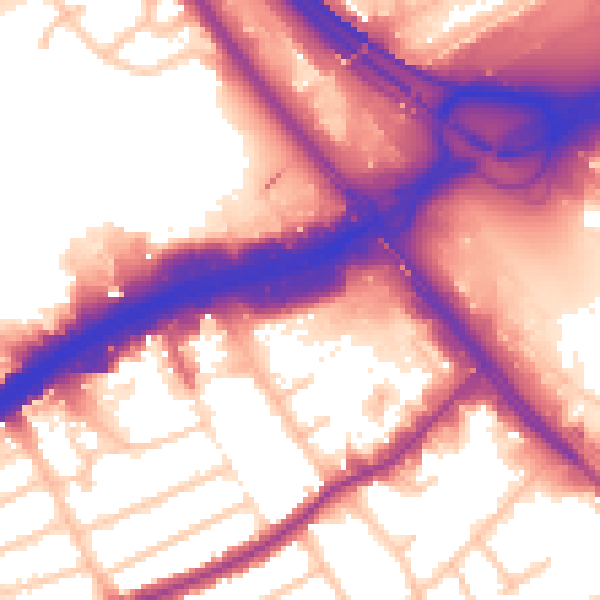 Daytime road noise heatmap for NW2 7JP