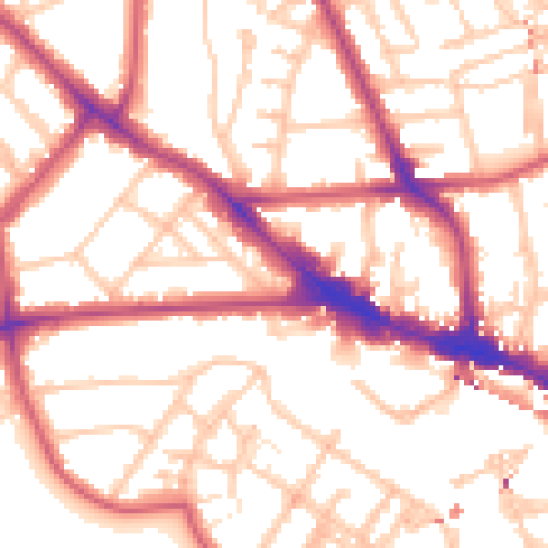 Daytime road noise heatmap for NW3 2BT