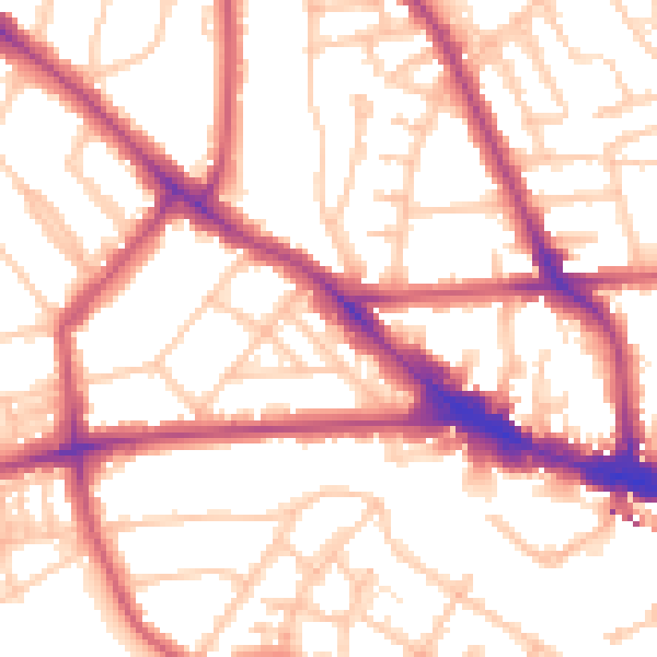 Daytime road noise heatmap for NW3 2DE