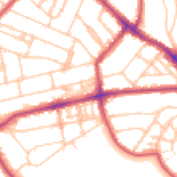 Daytime road noise heatmap for NW3 3DY
