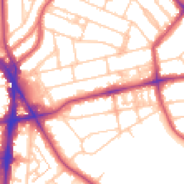 Daytime road noise heatmap for NW3 3JZ