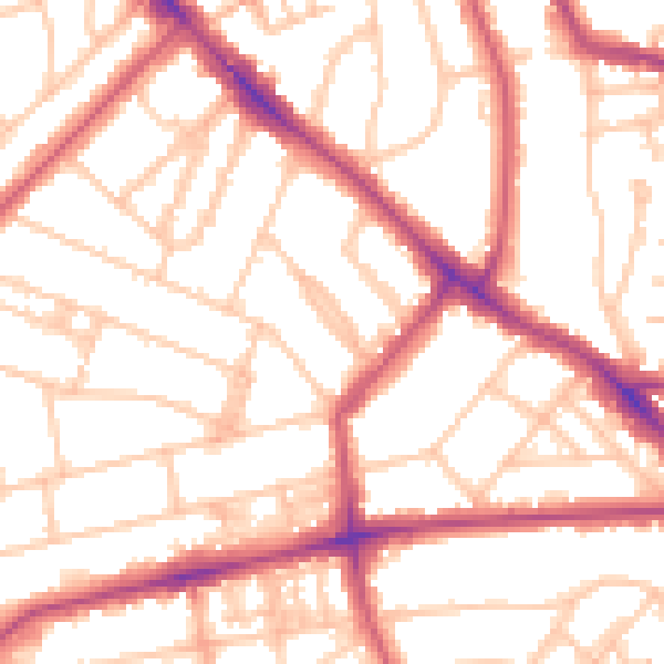 Daytime road noise heatmap for NW3 4UJ