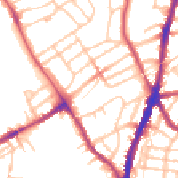 Daytime road noise heatmap for NW5 1DL