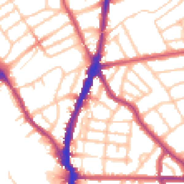 Daytime road noise heatmap for NW5 2DA