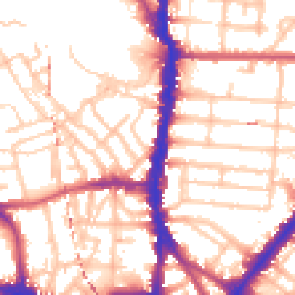 Daytime road noise heatmap for NW5 3DB