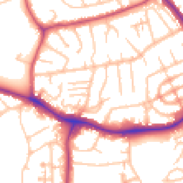 Daytime road noise heatmap for NW9 0AA