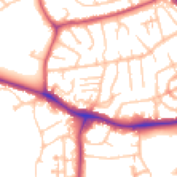 Daytime road noise heatmap for NW9 0AB