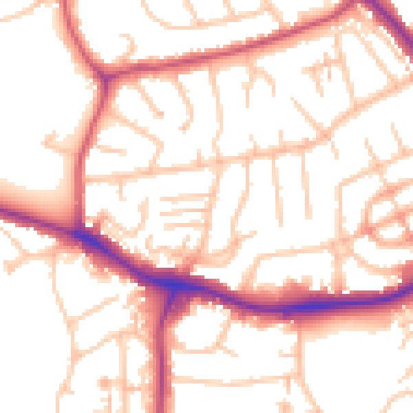 Daytime road noise heatmap for NW9 0AD
