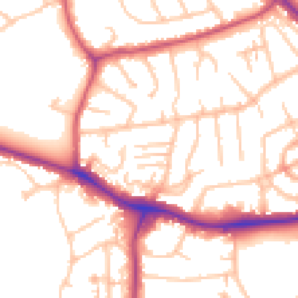 Daytime road noise heatmap for NW9 0AG