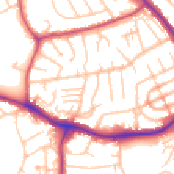 Daytime road noise heatmap for NW9 0AH