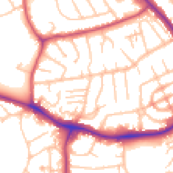 Daytime road noise heatmap for NW9 0AJ