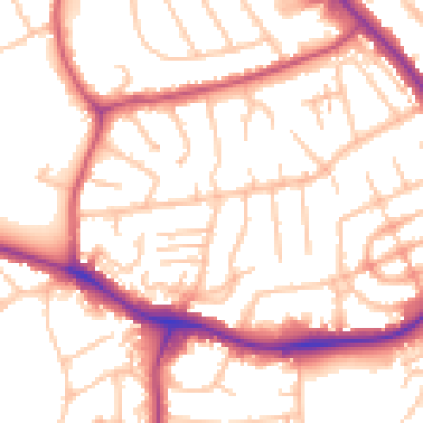 Daytime road noise heatmap for NW9 0AL