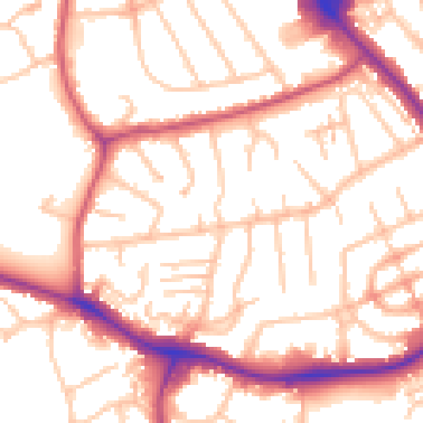 Daytime road noise heatmap for NW9 0AN