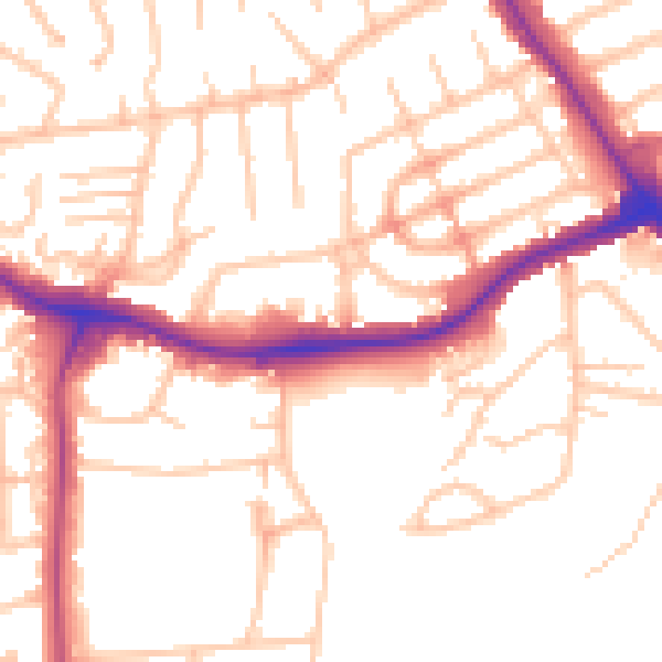 Daytime road noise heatmap for NW9 0AY