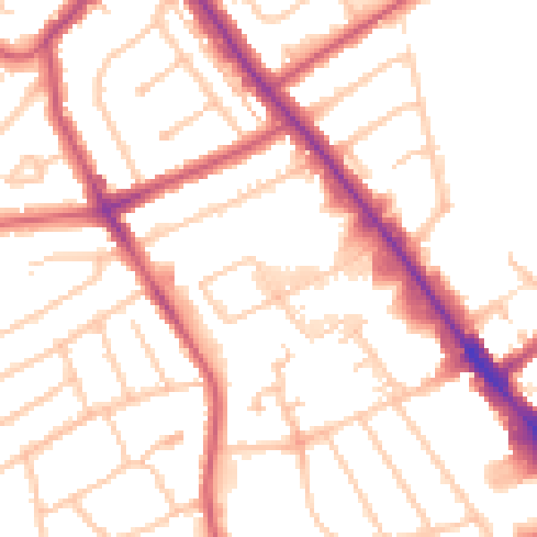 Daytime road noise heatmap for NW9 0BQ