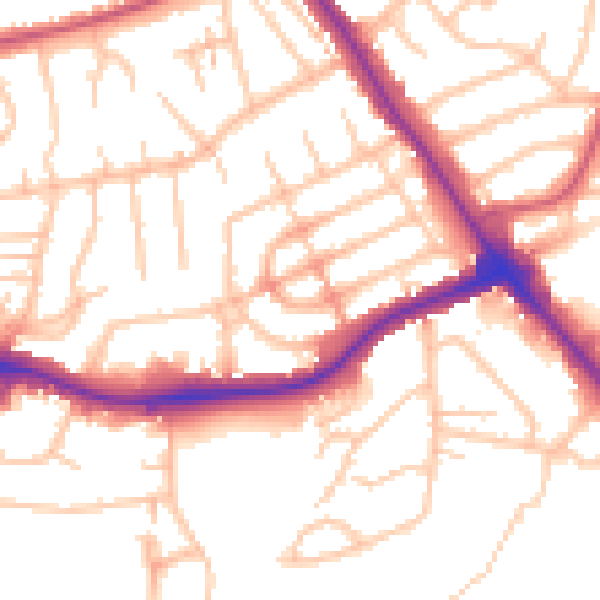 Daytime road noise heatmap for NW9 0DJ
