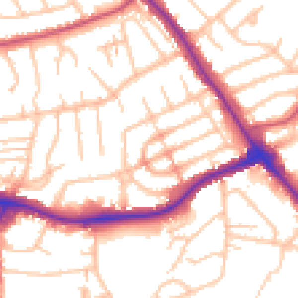 Daytime road noise heatmap for NW9 0DL