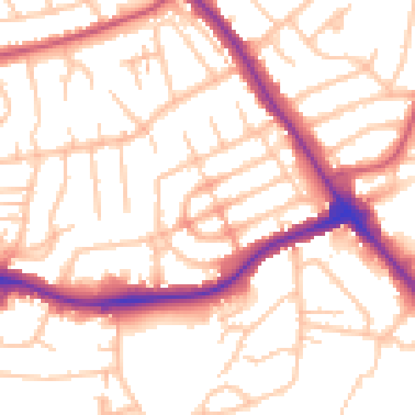 Daytime road noise heatmap for NW9 0DU