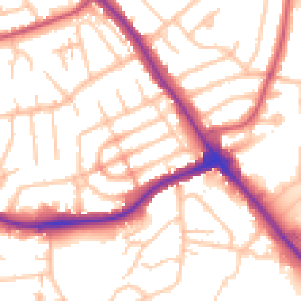 Daytime road noise heatmap for NW9 0DY