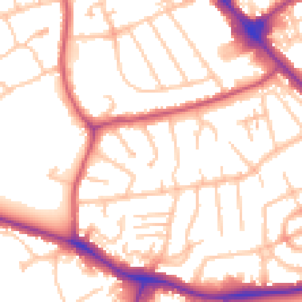 Daytime road noise heatmap for NW9 0NE