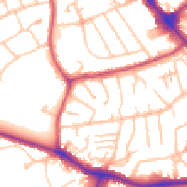 Daytime road noise heatmap for NW9 0NR