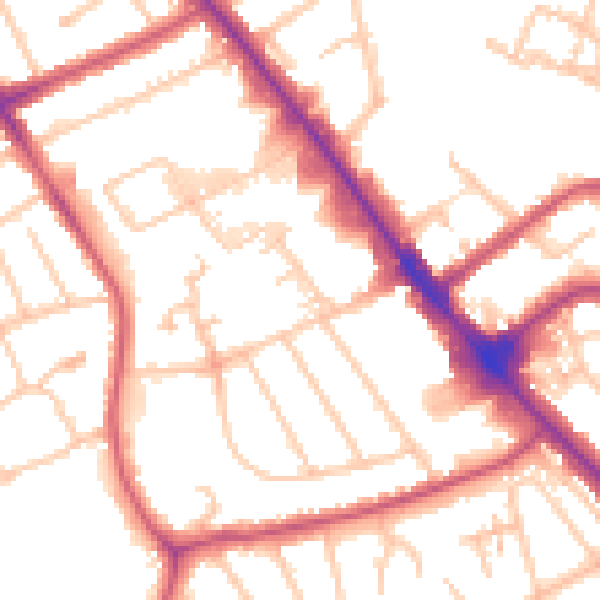 Daytime road noise heatmap for NW9 0NW