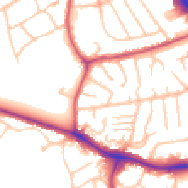 Daytime road noise heatmap for NW9 0PH
