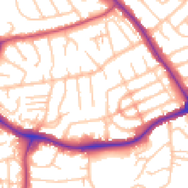 Daytime road noise heatmap for NW9 0TE