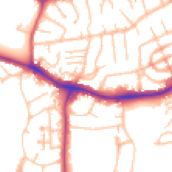 Daytime road noise heatmap for NW9 0XD