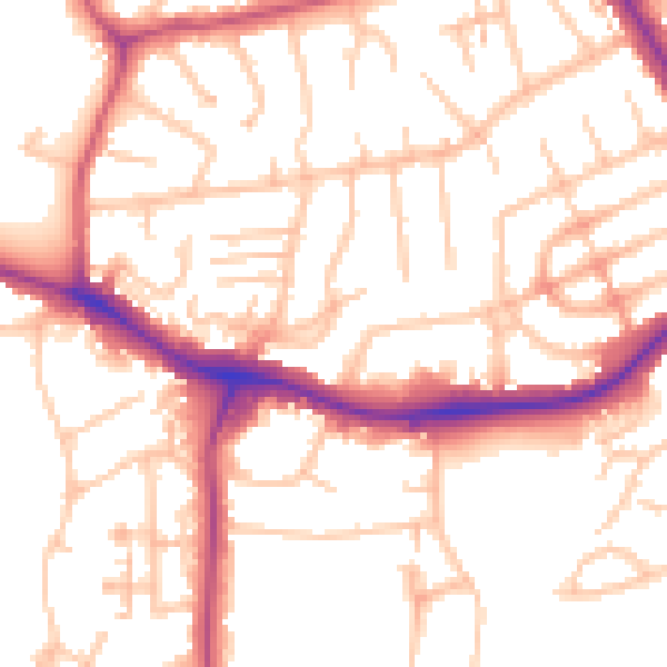 Daytime road noise heatmap for NW9 0XE