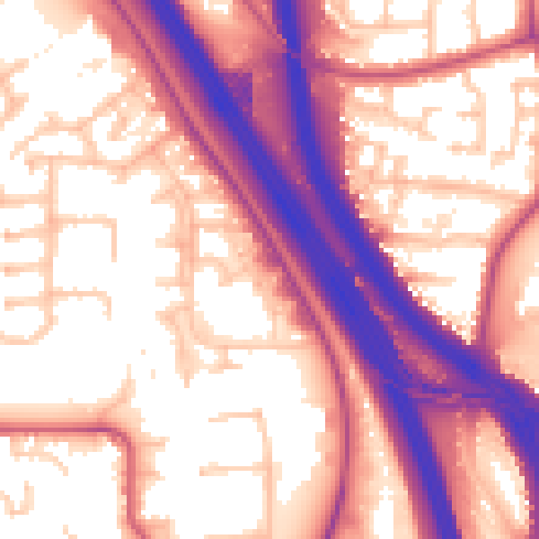 Daytime road noise heatmap for NW9 4AQ