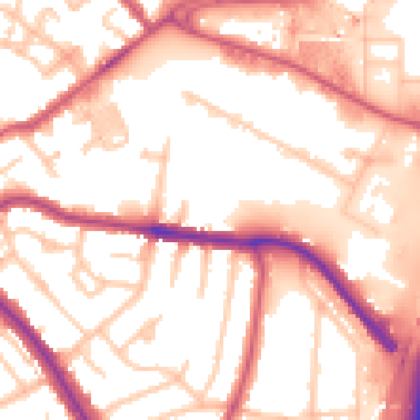 Daytime road noise heatmap for NW9 6DY