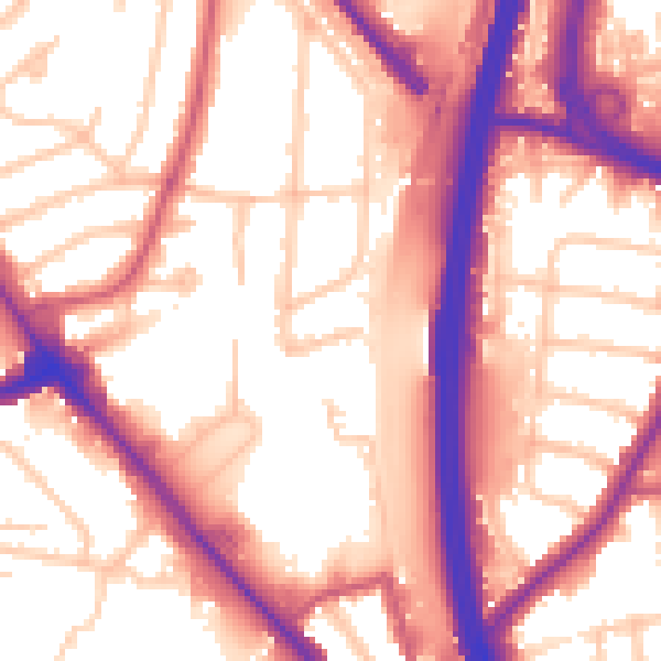 Daytime road noise heatmap for NW9 6ES
